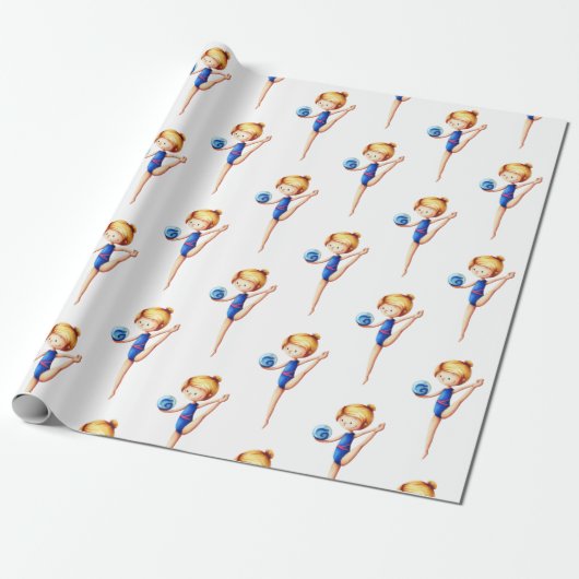 Papier Cadeau Gymnaste rythmique mignonne en Léotard Bleu avec b (Déroulé)