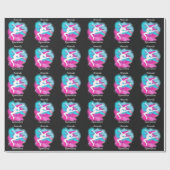 Papier Cadeau Gymnastique Leap rose Bombe couleur bleu avec nom (Plat)
