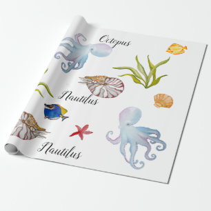 Papier Cadeau Habitants des fonds marins de l'aquarelle