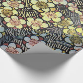 PAPIER CADEAU HAIKU/ FLEURS DE PRINTEMPS JAUNE ROSE BLANC NOIR (Coin)