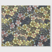 PAPIER CADEAU HAIKU/ FLEURS DE PRINTEMPS JAUNE ROSE BLANC NOIR (Plat)