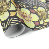 PAPIER CADEAU HAIKU/ FLEURS DE PRINTEMPS JAUNE ROSE BLANC NOIR (Coin rond)