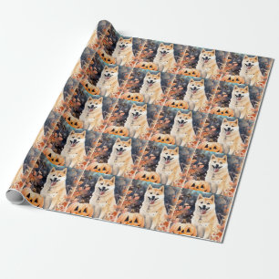 Papier Cadeau Halloween Akita Avec Peur Citrouille