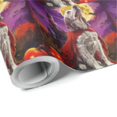 Papier Cadeau Halloween Anglais Setter Vampire Citrouille effroi (Coin rond)