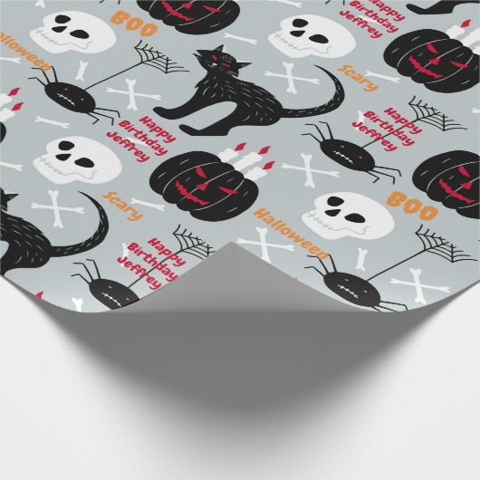 Papier Cadeau Halloween Anniversaire de enfant Nom Age Boy's (Coin)