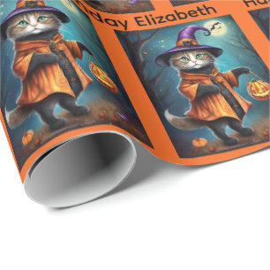 Papier Cadeau Halloween Anniversaire Personnaliser Nom Sorcière