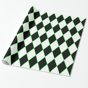 Papier Cadeau halloween arlequin vert noir blanc