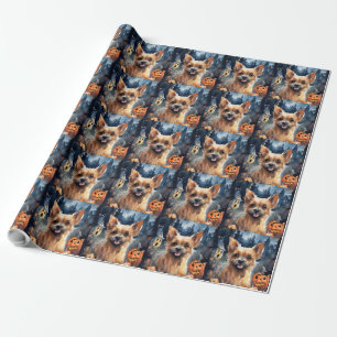 Papier Cadeau Halloween Australian Terrier avec citrouilles épou