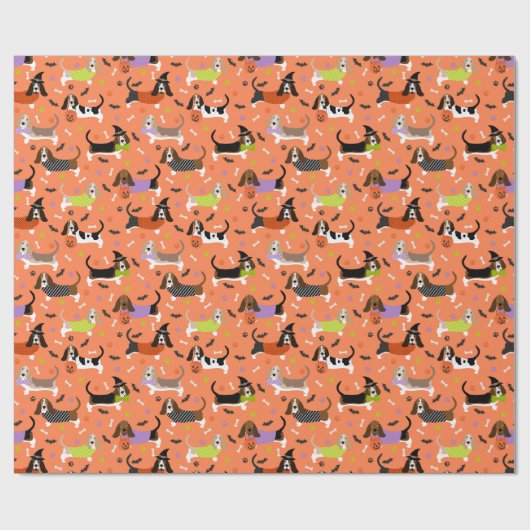 Papier Cadeau Halloween Basset Hound (Plat)