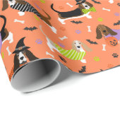 Papier Cadeau Halloween Basset Hound (Coin rond)