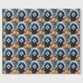 Papier Cadeau Halloween Bernedoodle Avec La Peur Citrouille (Plat)