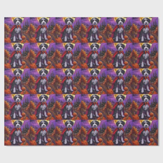 Papier Cadeau Halloween Bernedoodle Chien Citrouille peur (Plat)