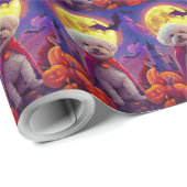 Papier Cadeau Halloween Bichon Frise Chien Citrouille peur (Coin rond)