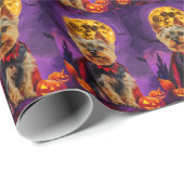 Papier Cadeau Halloween Biewer Terrier Chien Citrouille peur (Coin rond)