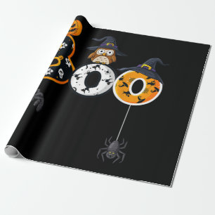 Papier Cadeau Halloween Boo Owl avec sorcière Casquette araignée