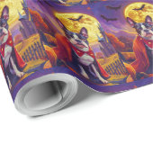 Papier Cadeau Halloween Boston Terrier Chien Citrouille peur (Coin rond)