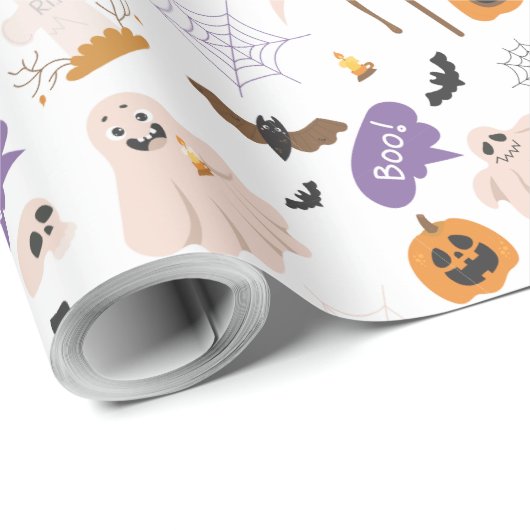 Papier Cadeau Halloween Cartoon Pattern (Coin rond)