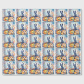 Papier Cadeau Halloween Chat Bleu Oriental Avec Peur Citrouille (Plat)