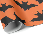 Papier Cadeau Halloween chauves-souris noires orange cool éffray (Coin rond)