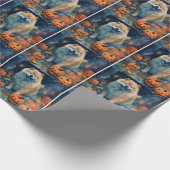 Papier Cadeau Halloween Chow Chow Avec La Peur Citrouille (Coin)