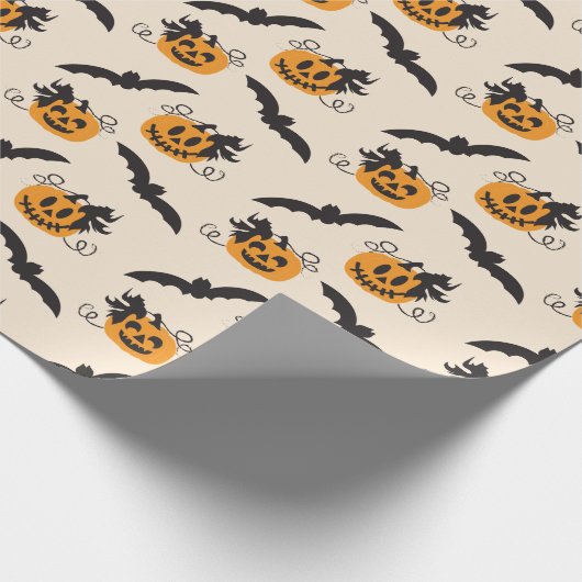Papier Cadeau Halloween Citrouille Jack-o'-lantern Bat Black Ora (Coin)