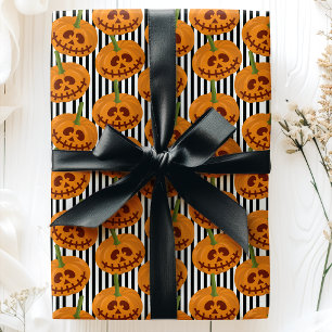 Papier Cadeau Halloween Citrouille Stripes Jack O Lanterns Motif