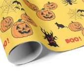 Papier Cadeau Halloween citrouilles d'automne, thème jack o' lan (Coin rond)