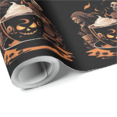 Papier Cadeau Halloween Coffee Art – Spooky Latte with Skeletons (Coin rond)