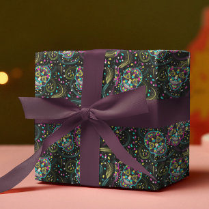 Papier Cadeau Halloween coloré et Abstrait Crânes Éffrayants