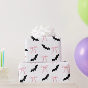 Papier Cadeau halloween Coquette arc rose et chauve-souris
