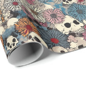 Papier Cadeau Halloween crânes et fleurs (Coin rond)