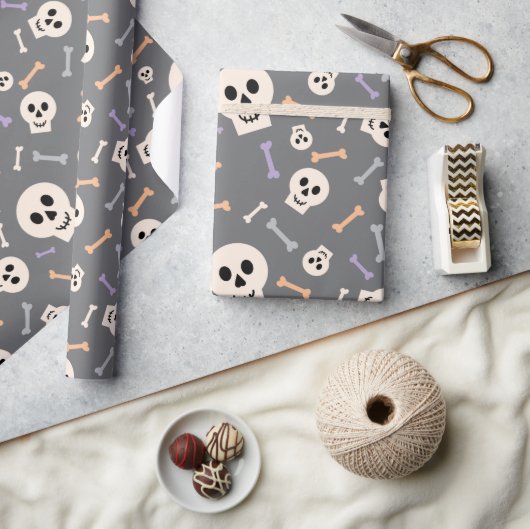 Papier Cadeau Halloween Crânes et os papier enveloppant sans sou (Artisanat)