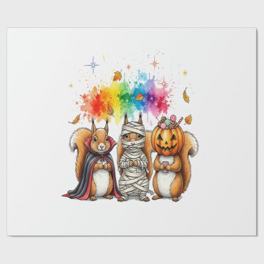 Papier Cadeau Halloween Cute Squirrels Costume (Plat)