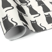Papier Cadeau Halloween de chat noir (Coin rond)