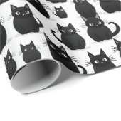 Papier Cadeau Halloween des chats noirs (Coin rond)