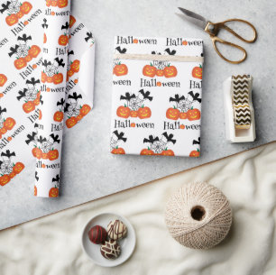 Papier Cadeau Halloween drôle citrouilles Et Araignées