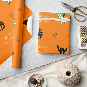 Papier Cadeau Halloween Éffrayant Cat Ghost Sorcière amusant Tex