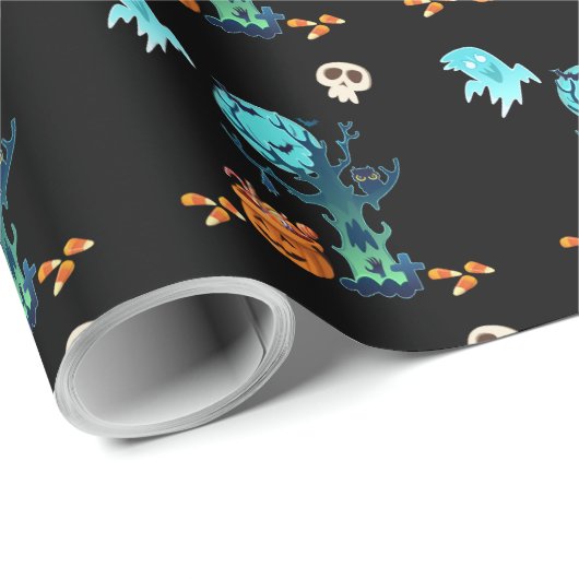 Papier Cadeau Halloween Éffrayant Déplaisant Fantômes chauves-so (Coin rond)