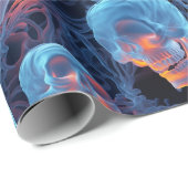 Papier Cadeau Halloween éffrayant Florescent Blue Skuls (Coin rond)