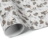Papier Cadeau Halloween éffrayant gris clair petit crâne (Coin rond)