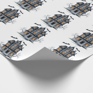 Papier Cadeau Halloween Éffrayant Haunted House et chauves-souri