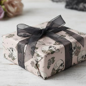 Papier Cadeau Halloween éffrayant rose floral petit crâne