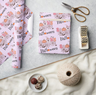 Papier Cadeau Halloween Éffrayant rose pâle
