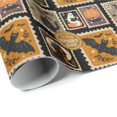 Papier Cadeau Halloween Éffrayant temps Postal Timbres Fantômes  (Coin rond)