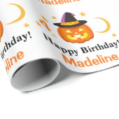 Papier Cadeau Halloween Enfants Nom de l'anniversaire de l'enfan (Coin rond)