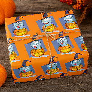 Papier Cadeau Halloween fantôme en sorcière Éffrayante Citrouill