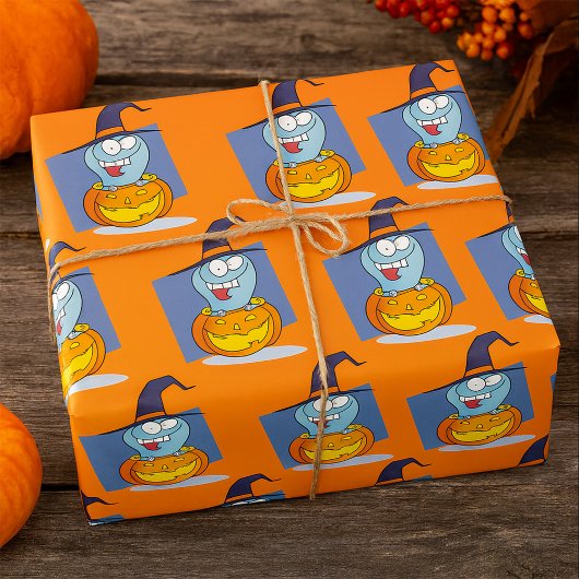 Papier Cadeau Halloween fantôme en sorcière Éffrayante Citrouill