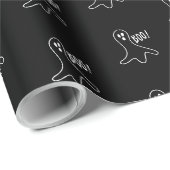 Papier Cadeau Halloween fantôme noir et blanc motif (Coin rond)