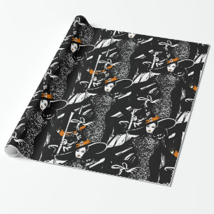 Papier Cadeau halloween fashionillustration avec balai