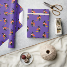 Halloween Flying mignon sorcière avec Broom Purple